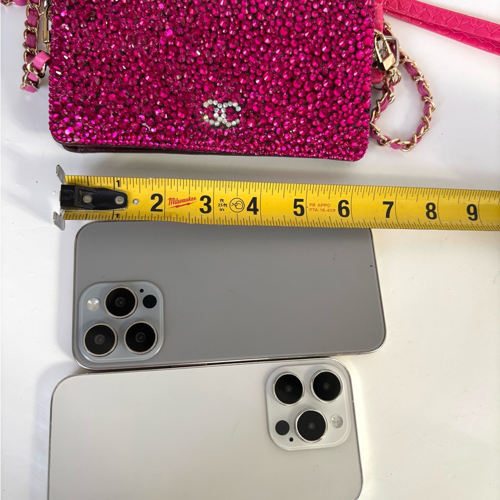 CHA-NEL CC Custom Rhinestone Hot Pink Leather Wallet on Chain - Picture 12 of 14